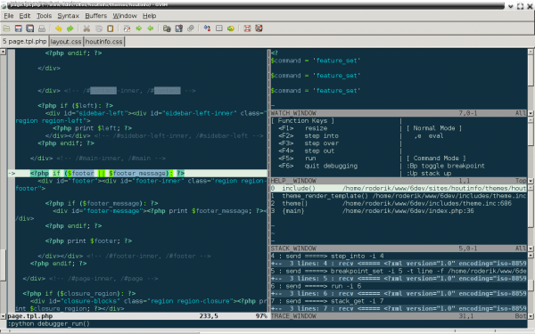 vim window with debug session halted at breakpoint vim window with debug session halted at breakpoint